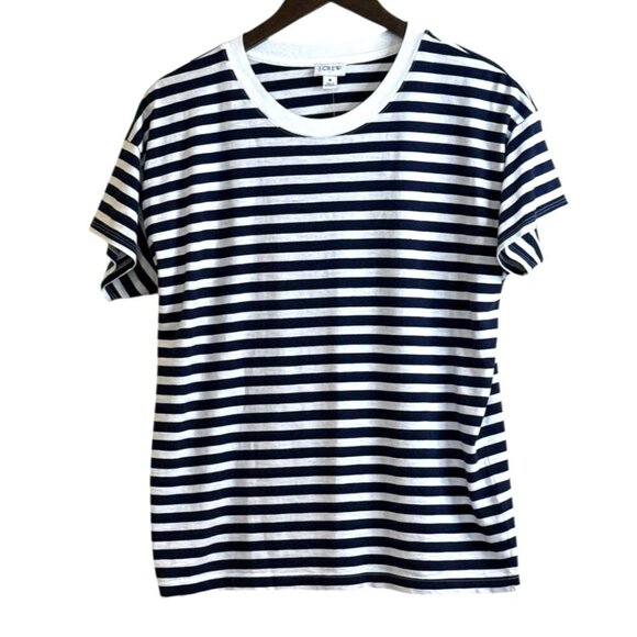 J. Crew Women's Navy White Striped Crew Neck Short Sleeve Tee Size Medium NWT - Picture 2 of 7